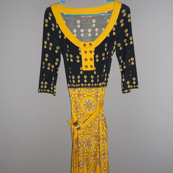 JUICY COUTURE pretty navy & yellow dress sz sm xs - Picture 1 of 6